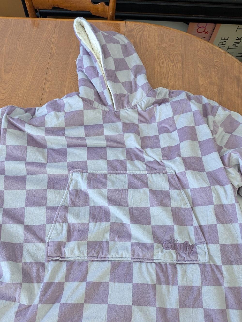 The Comfy Sherpa-Lined Hooded Robe Pullover in Lavender Check